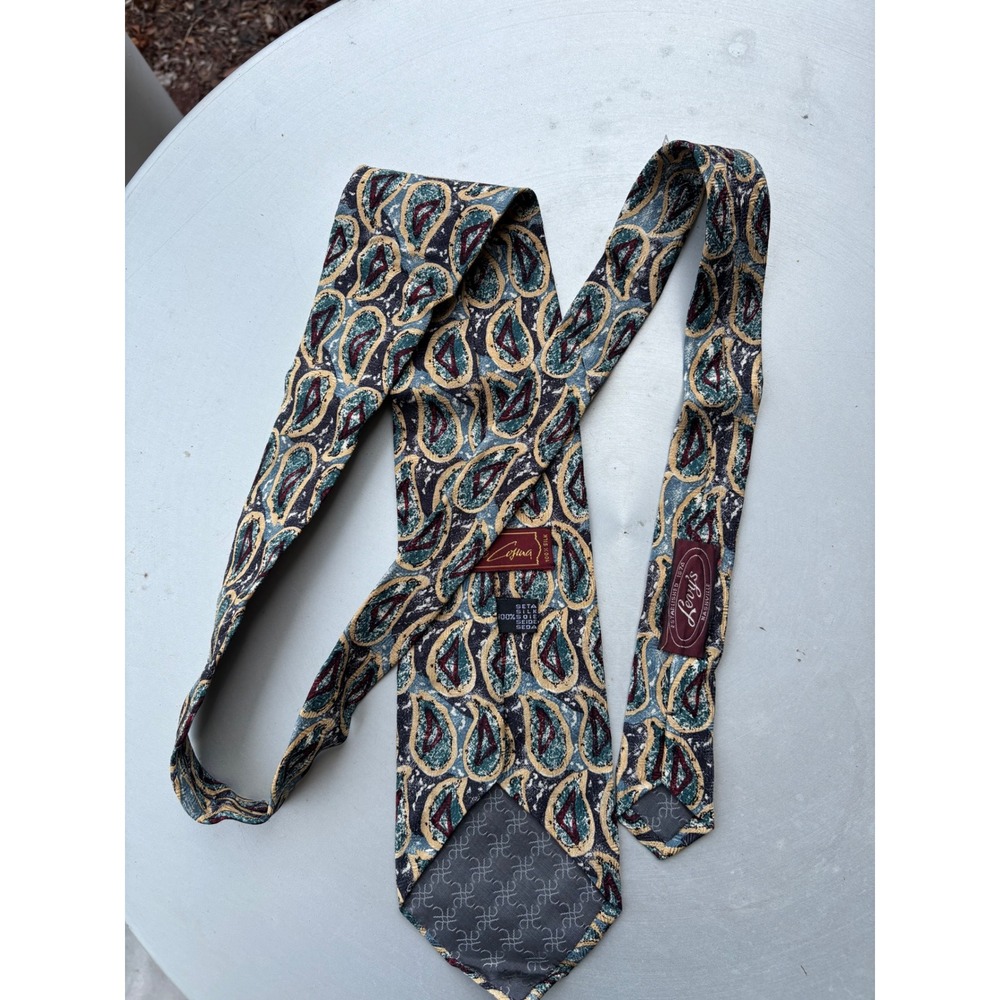 Tino Cosma Mens Silk Tie Blue Paisley Abstract Made in Italy Levy's Nashville - Picture 7 of 9